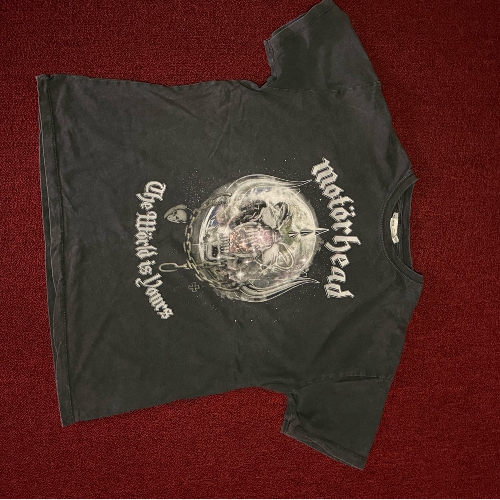 Pull&Bear Black Short Sleeve Tee with Lunar Graphic
